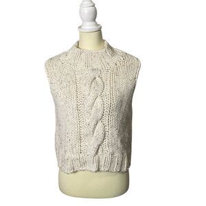 Vintage Sirdar Hand Knitted Sleeveless Movk Neck Cableknit Sweater Womens Size S
